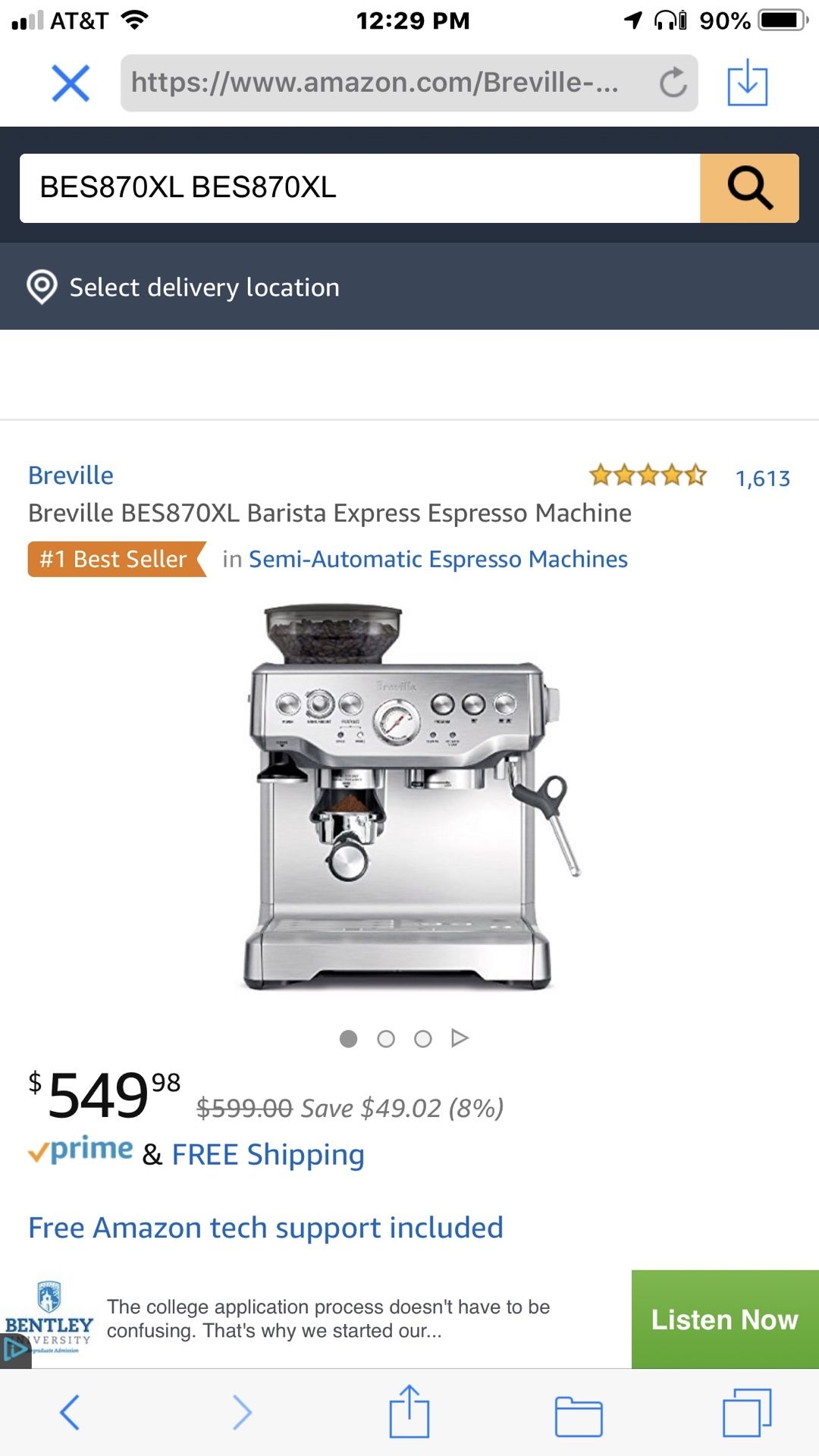 Breville BES870XL Barista Express Espresso Machine