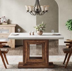 47-Inch Farmhouse Dining Table with Heavy Duty Pedestal, Rustic Wooden Eating Table. NO CHAIRS!!