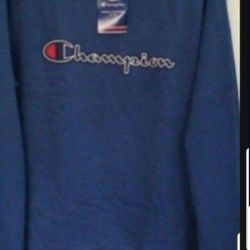 CHAMPION LIFE POWERBLEND PULLOVER MEN'S THICK CREWNECK SWEATSHIRT SIZE MEDIUM REGAL NAVY BLUE CHAMPION BLACK/WHITE FRONT STITCHING BRAND NEW WITH TAGS