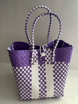Purple and White Woven Bag
