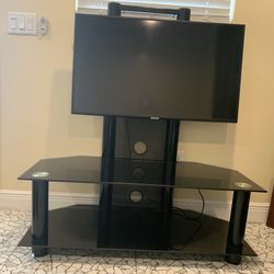 Black Tempered Glass TV Stand w/storage shelves 