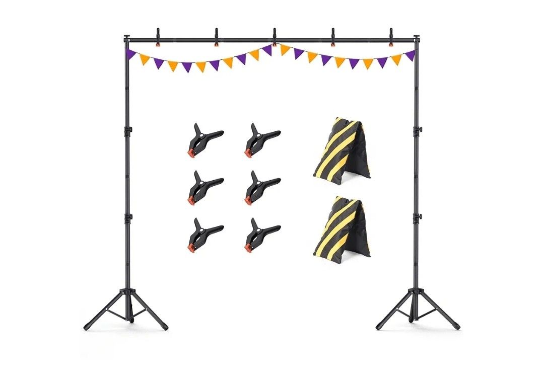 Backdrop Stand 10x7.5ft, Height Adjustable and Width Adjustable Backdrop Stand, Back Drop Stand for Balloon Arch, Photo, Parties