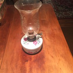 Old Kerosene Lamp with Edged Glass Chimney 10 1/2” T X 5” W