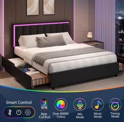 IMMERSTABLE Full Size Bed Frame with 4 Storage Drawers, Full Bed Frame
