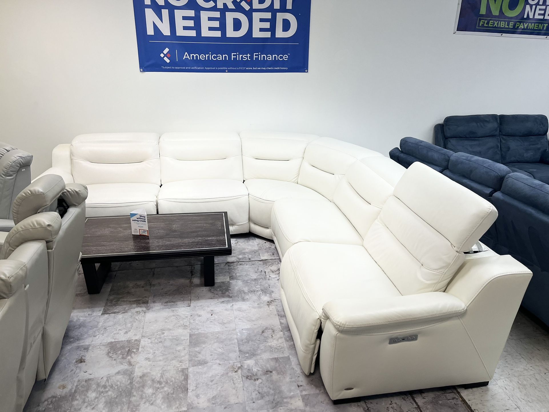 Leather White Sectional Dual Power Recliner Sectional - We Deliver & Finance 