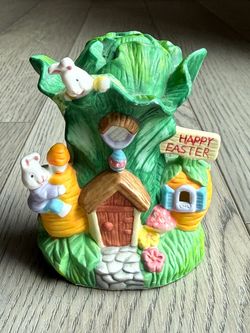 Vintage Ceramic Easter Bunny Cabbage House Figurine