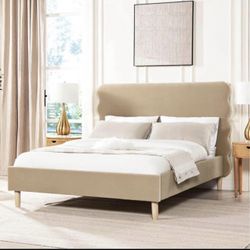 King Size Upholstered Bed Frame, 52.4”High Headboard Stockholm velvet Modern Wavy Bedframes with Solid Wood Retro Legs, Sturdy Metal & Wooden Slat Sup