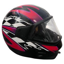 DOT CERTIFIED Adult XL-61 Racing-Snowmobile Helmet Full Face W/Visor Red & Black