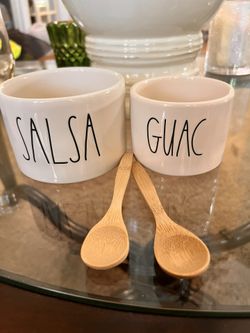 Rae Dunn Salsa and Guacamole Set With Wood Spoons