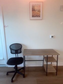 Modern Wood & Black Metal Desk + Ergonomic Office Chair — Stylish Home Office Set