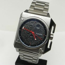 Men's Automatic Black Moon Dial Stainless Steel Clear Exhibition Back 41mm Watch