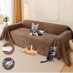 Cat Scratch Furniture Protector - Anti-Slip, Waterproof Sofa Cover to Keep Cats Off, Pet-Friendly Couch Protectors for 3 Cushion Couch, Brown Anti-Scr
