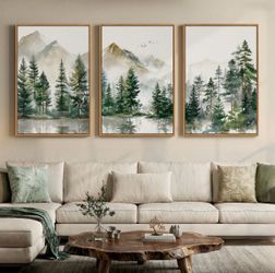 Watercolor Forest Mountain Wall Art Set of 3