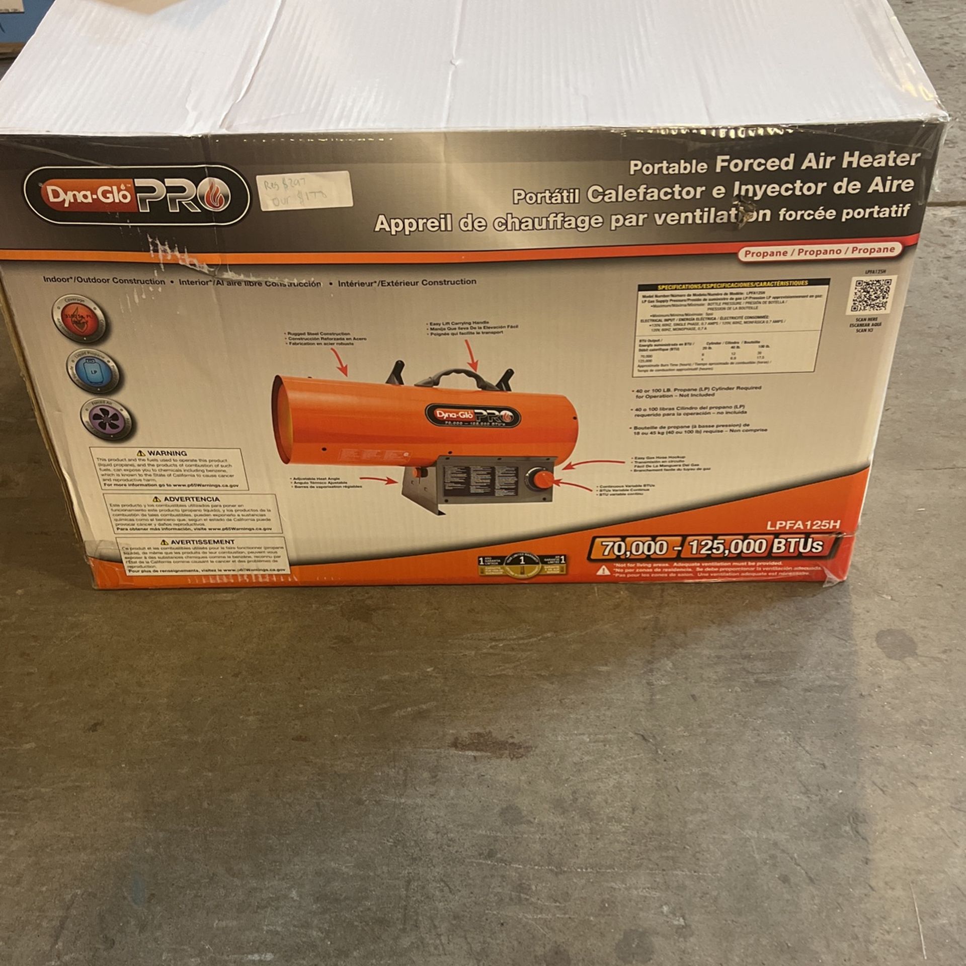 Dyna Glow Pro Portable Forced Air Heated LPFA125H