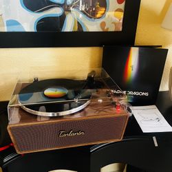 Turntable Record Player with Built-in 4 Speakers, AT-3600L Cartridge & Aluminum Platter, 2-Way Bluetooth in/Out, Vinyl to PC Recording, Pitch Control,