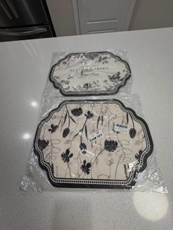 Autumn Garden Vintage Floral and Bird Patterned Serving Trays - Set of 2