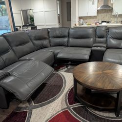 Leather Sectional Recliner Sofa With Free Coffee Table Set 