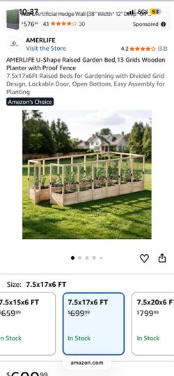 AMERLIFE U-Shape Raised Garden Bed,13 Grids Wooden Planter with Proof Fence 7.5x17x6Ft Raised Beds for Gardening with Divided Grid Design, Lockable Do