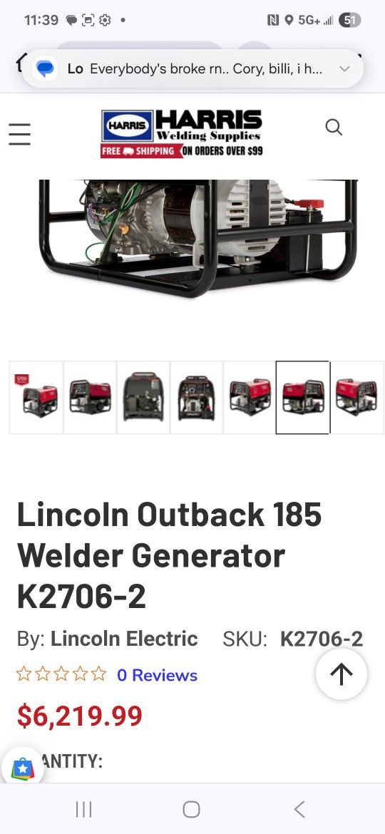 Lincoln Electric Gensrtor Welder Outback 180
