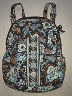 CLEAN!! Vera Bradley Backpack Blue Brown Floral Have Blue Paisley Quilted Cotton