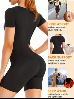 Women's Zipper Front Sauna Sweat Bodysuit,