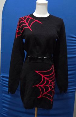 SHEIN SXY Halloween Spider Web Pattern Distressed Crop Knit Sweater & Skirt SIZE M
