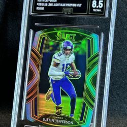 2020 Select 💥 Justin Jefferson 💥 Club Level Light Blue Prizm Die-Cut Rookie GMA 8.5 NM-MT 💎 - Minnesota Vikings