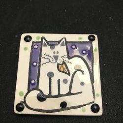 Hand Painted Porcelain Cat Pin with Raised Relief