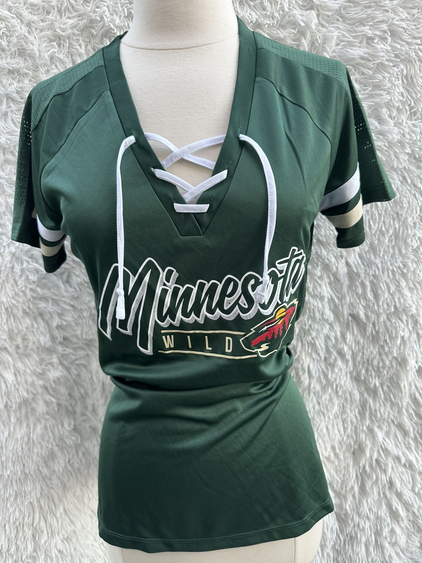 New NHL Minnesota Wild Green Lace-Up Jersey size Small