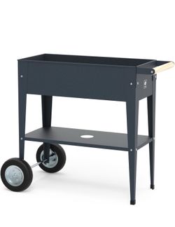 Herstera Metal 29.5" x 13.7' x 31.5" Raised Garden Bed- Wheels, Anthracite