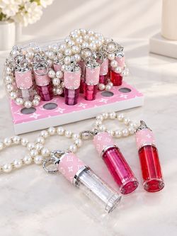 Lip Gloss Keychains with Pearl Bracelet Set