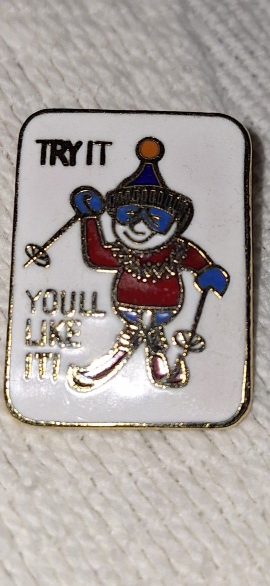 Try It You'll Like It Skiing ski Vintage Lapel Pin