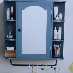 MODERN ATTRACTIVE BATHROOM MEDICINE CABINET, BLUE, BRAND NEW. SHELVES & TOWEL RACK