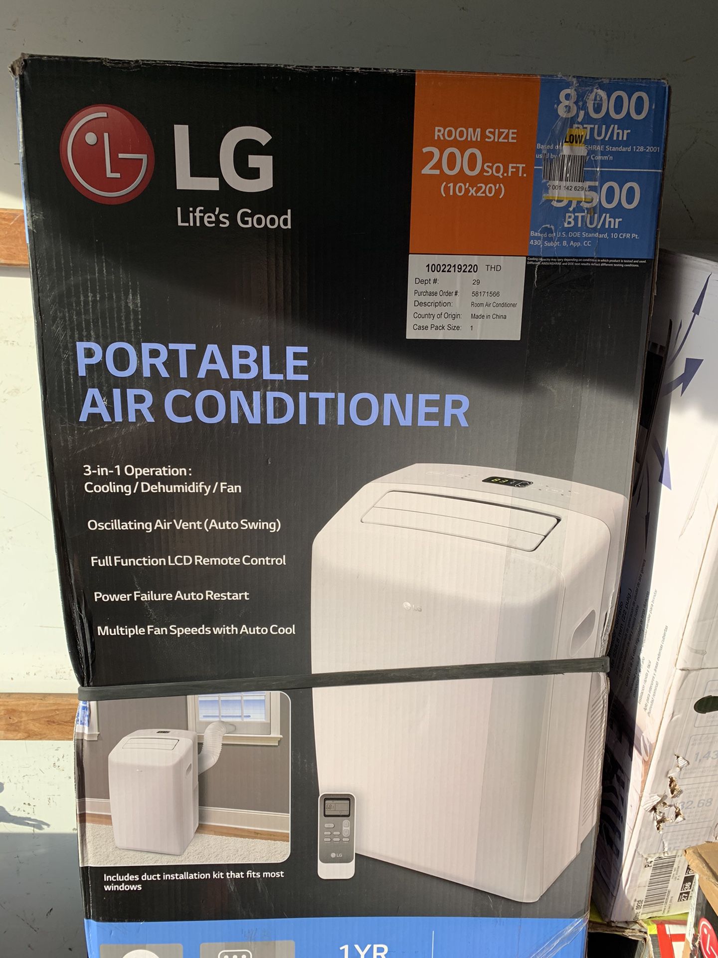 8,000 BTU (5,500 BTU,DOE) Portable Air Conditioner, 115-Volt w/ Dehumidifier Function and LCD Remote in White