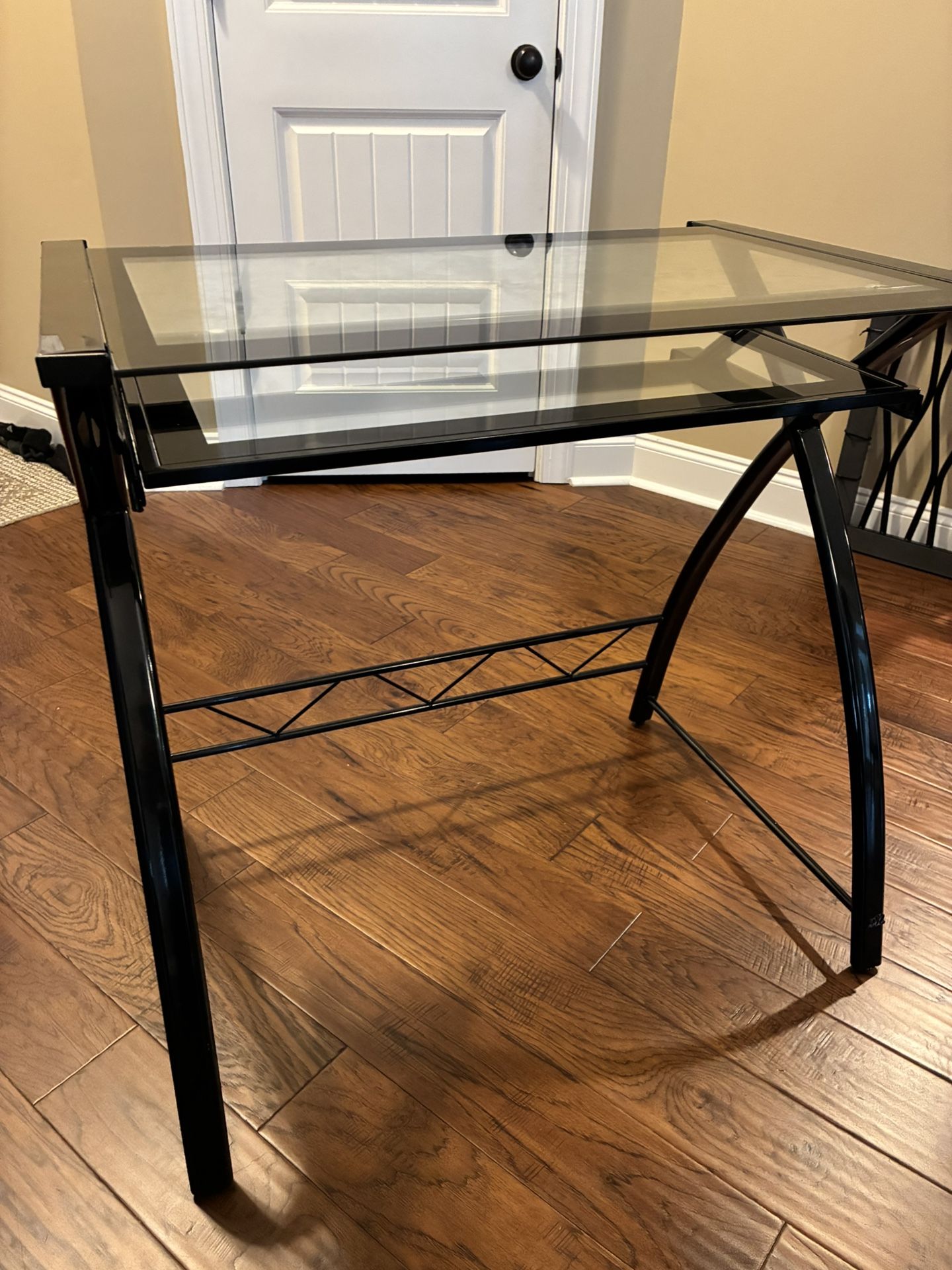 Glass Working Table With Pullout Keyboard