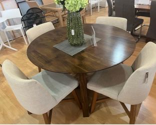 Round Wood Dining Table with 4 Chairs