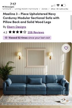 BRAND NEW 3 piece couch - corduroy/blue