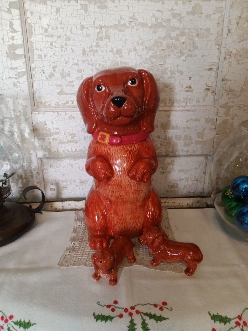 Vintage Dauchsun Dog Cookie Jar W/Salt And Pepper Shaker