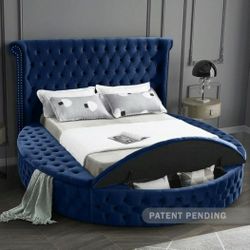 [SPECIAL] Luxus Velvet Navy Queen Storage Platform Bed

