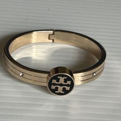 Tory Burch gold tone hinge crystal bracelet 