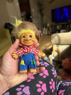 vintage Russ Berrie "My Lucky Troll" Farmer / Hillbilly / Scarecrow doll from the 1990s.