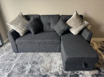 Gray Sectional Sleeper Sofa w/ Storage Ottoman