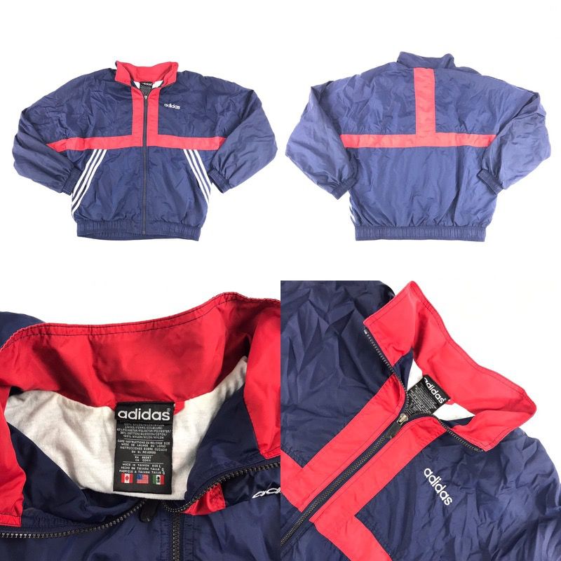 Vintage Adidas Windbreaker Lightweight Track Blue Red Jacket Full Zip Size Large