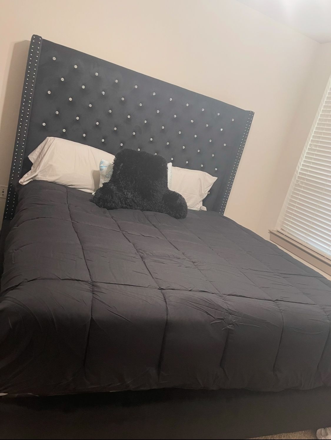 Velvet King Bed & Matching Vanity Mirror