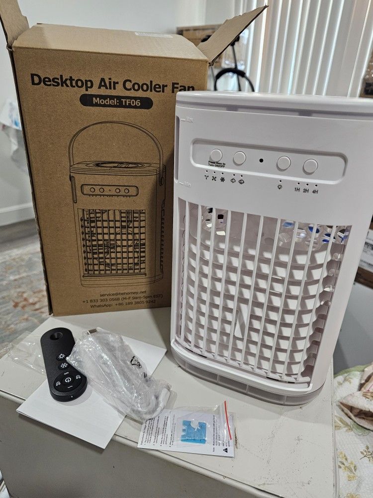 New TEMEIKE 4-IN-1 desktop Air Conditioner w/Remote, 2 Ice Packs, 1200ML Tank.