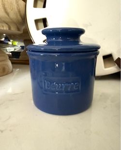 The Original Butter Bell Crock, Countertop French Ceramic Butter Dish Keeper - Blue