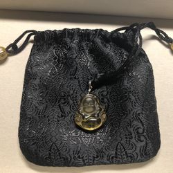Necklace - Yellow Citrine Buddha Pendant With Silk Adjustable Cord