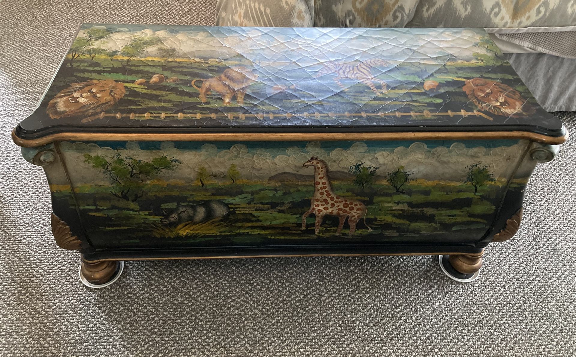 Hope chest: hand-painted, distressed/enamel animal theme
