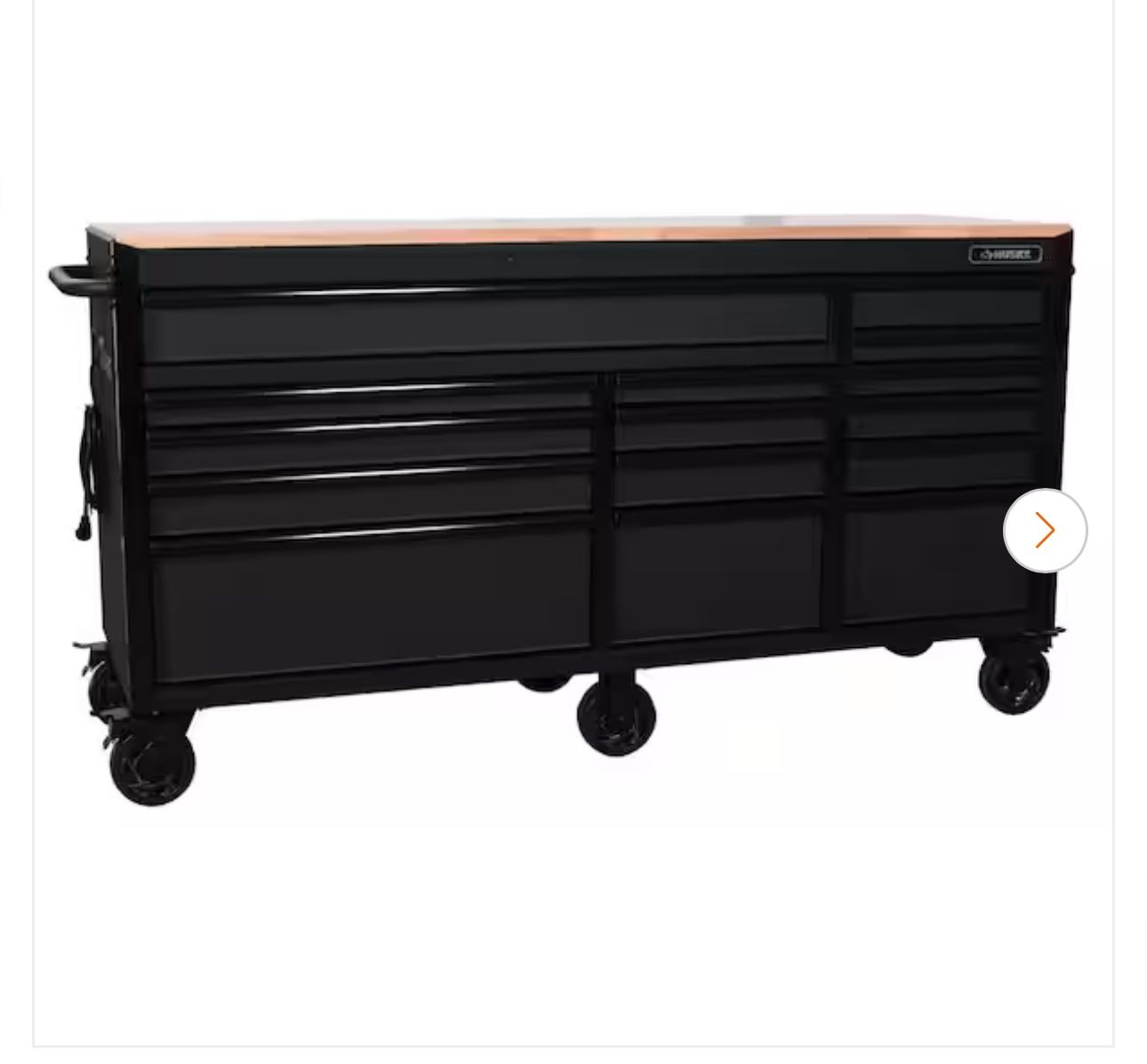 Heavy-Duty 72 in. W x 24 in. D 15-Drawer Matte Black Mobile Workbench Cabinet with Solid Wood Top