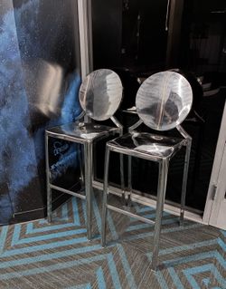 6 silver metal barstools